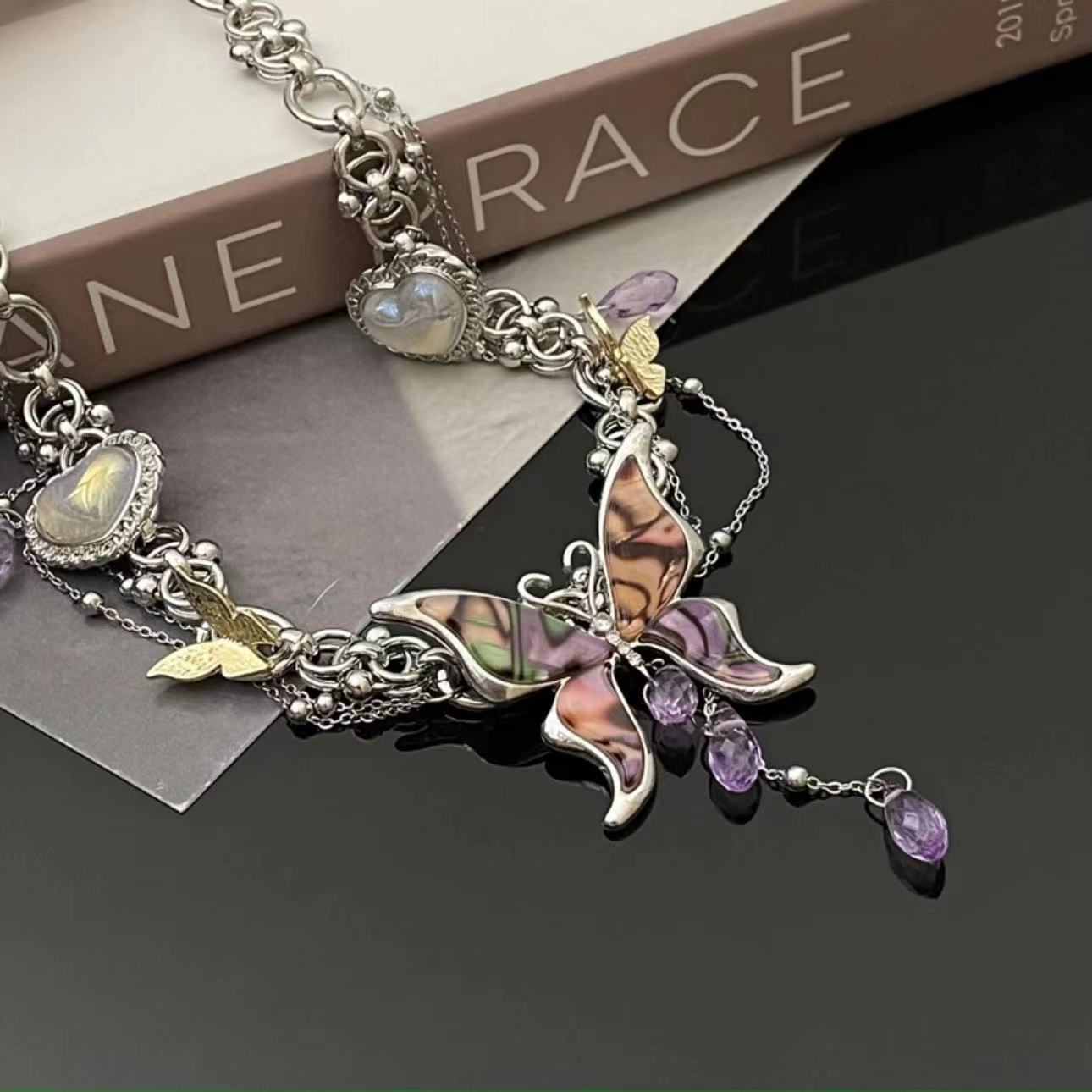 Y2K Spicy Girl Fancy Lila Schmetterling Quaste Choker Halskette