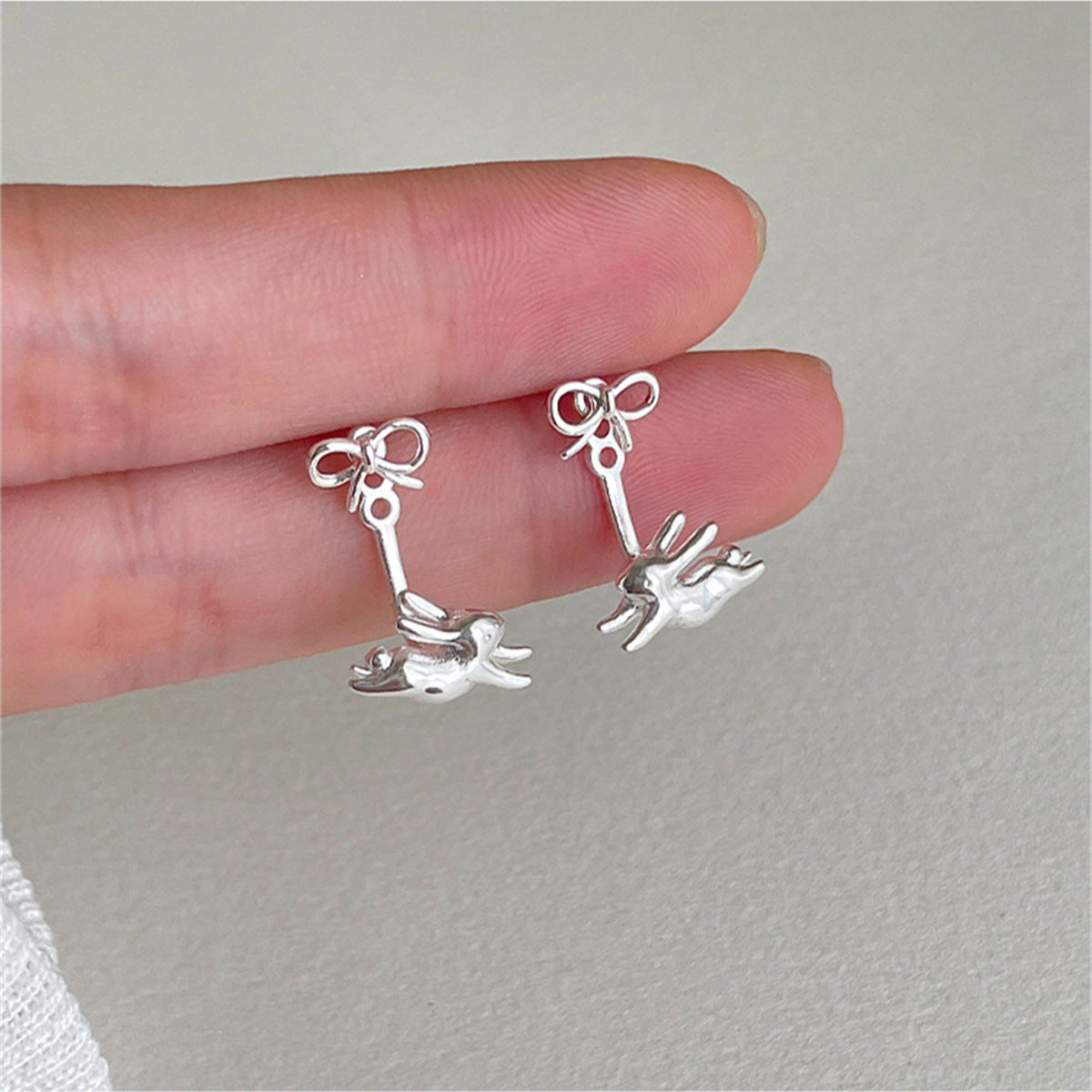 Sweet Bow & Running Rabbit Stud Earrings
