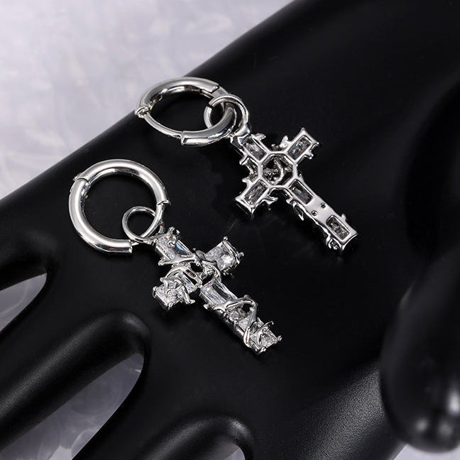 Y2K Shining Thorn Cross Hoop Earrings