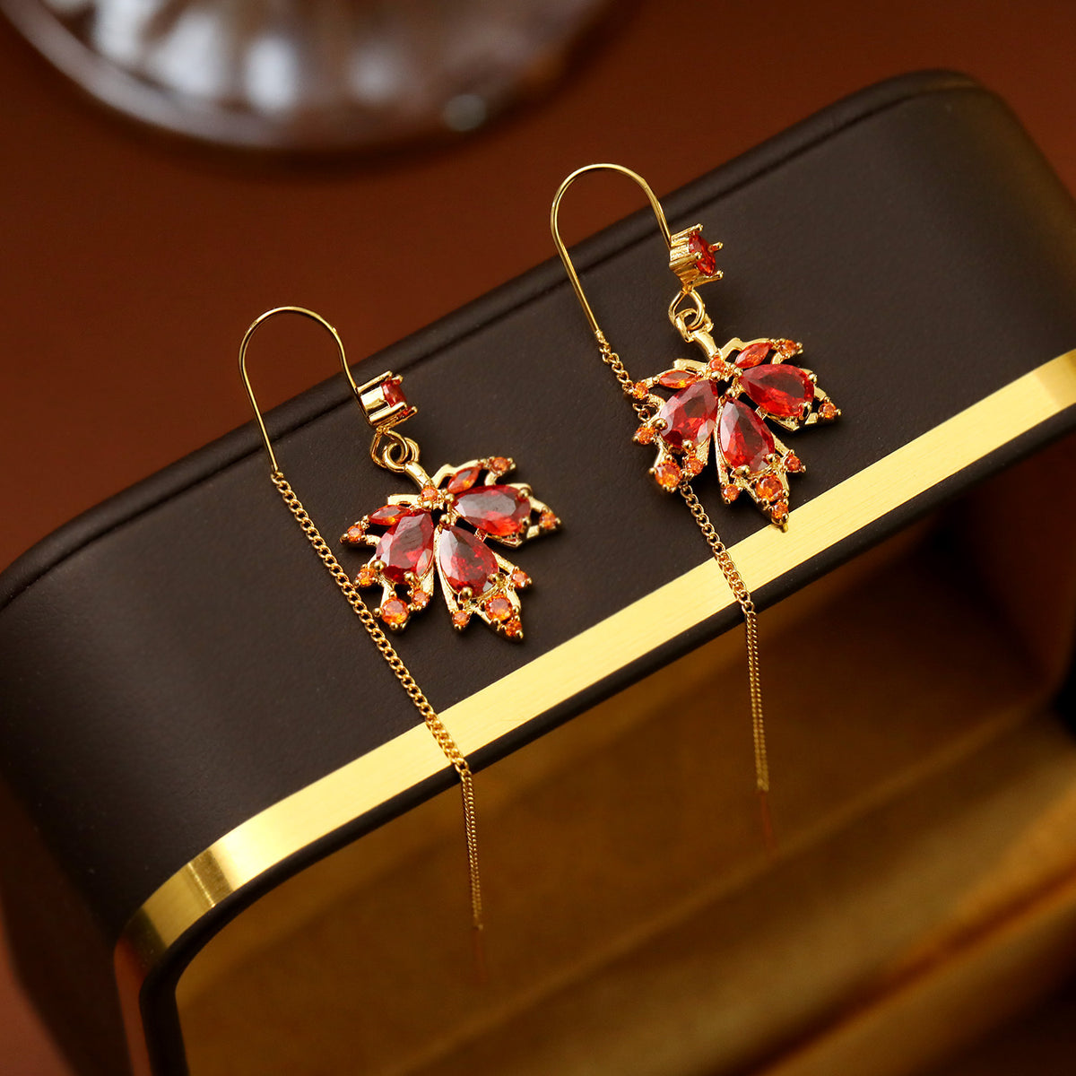 Red Zircon Maple Leaf Tassel Earrings for Kazuha