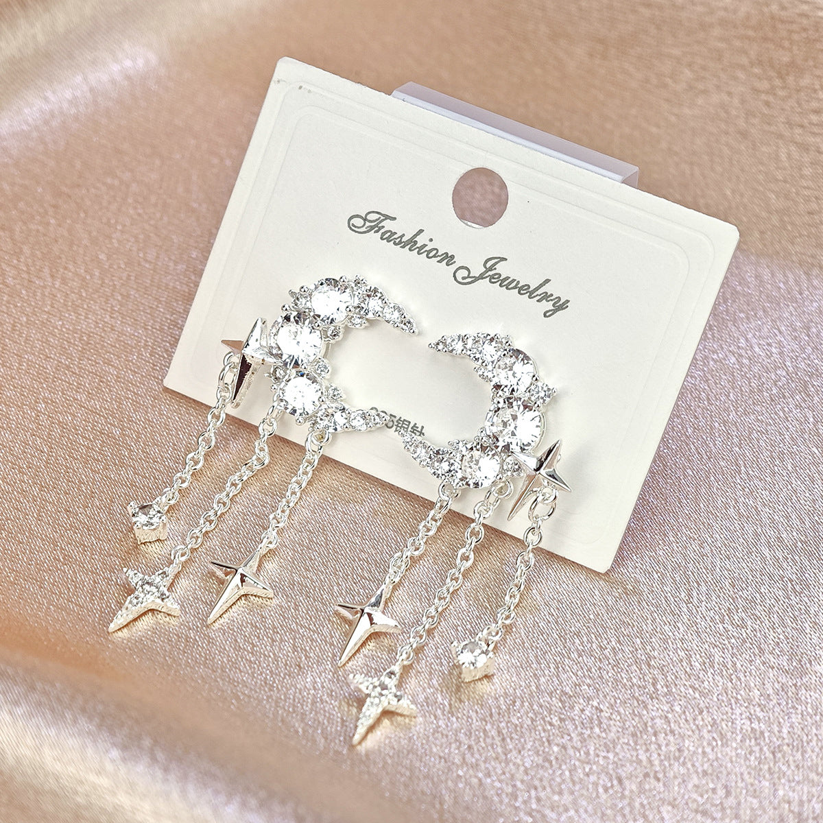 Shining Star & Moon Rhinestone Stud Earrings
