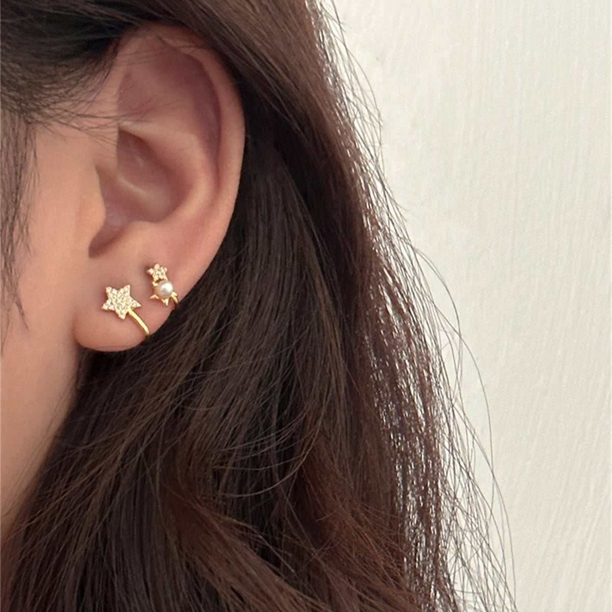 Sweet Shining Star & Pearl Stud Earrings