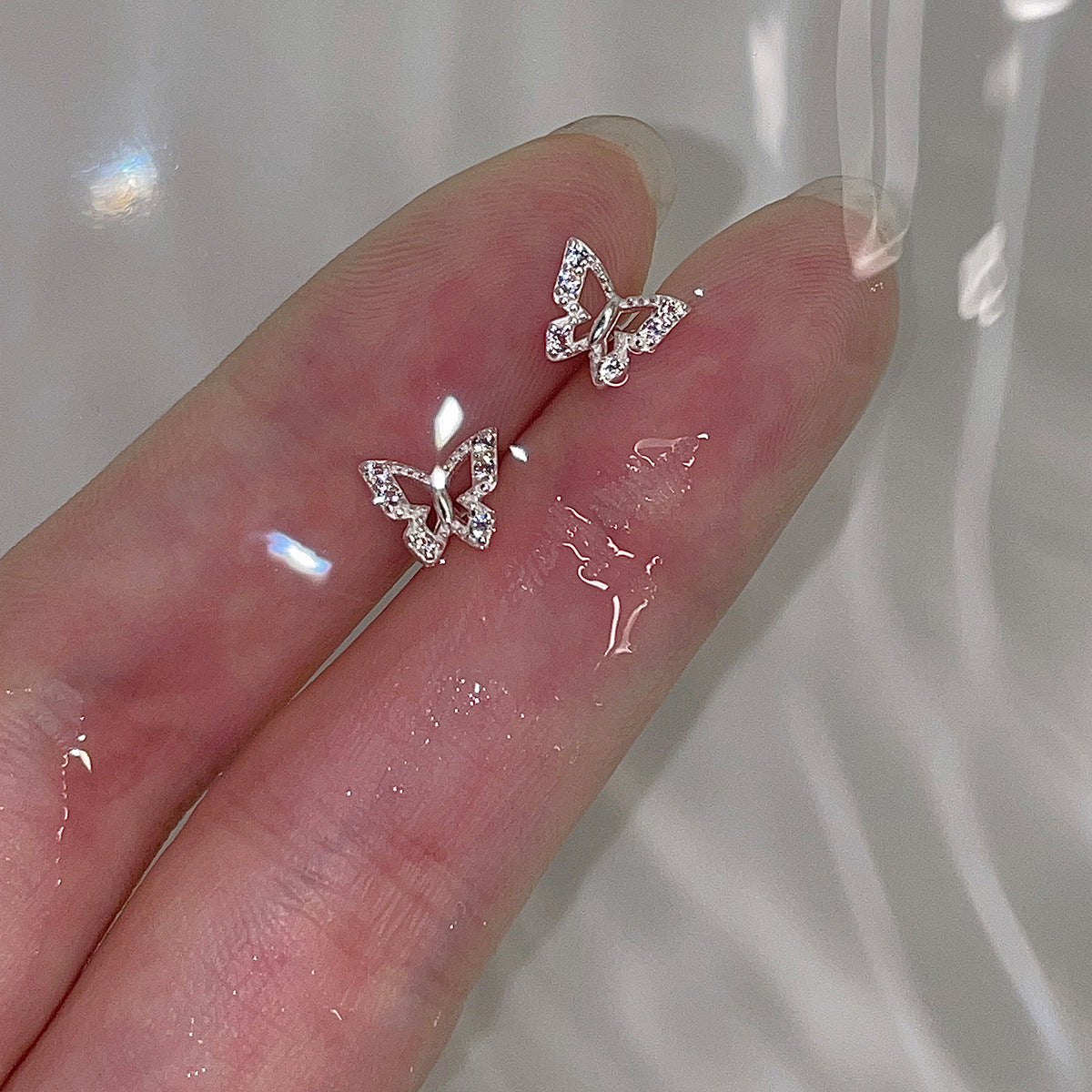 999 Sterling Silver Openwork Butterfly Stud Earrings