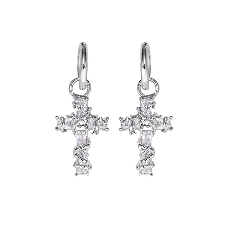 Y2K Shining Thorn Cross Hoop Earrings