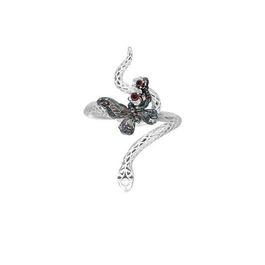 Designer S925 Silver Snake and Butterfly Wrap Ring