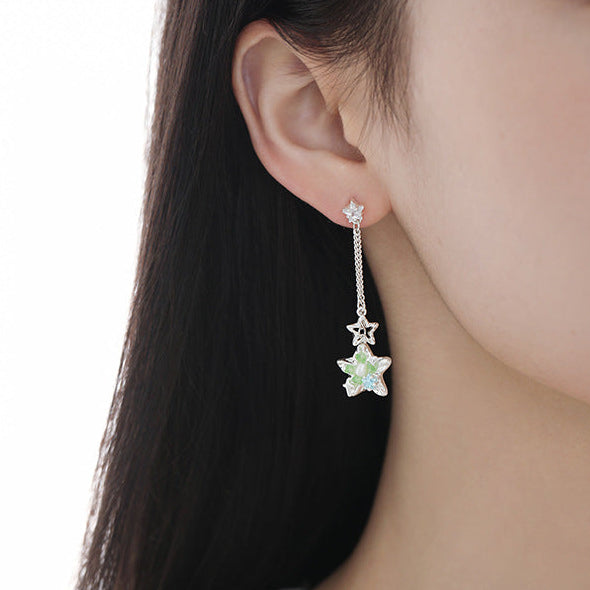 Designer Green Star Tassel Stud Earrings