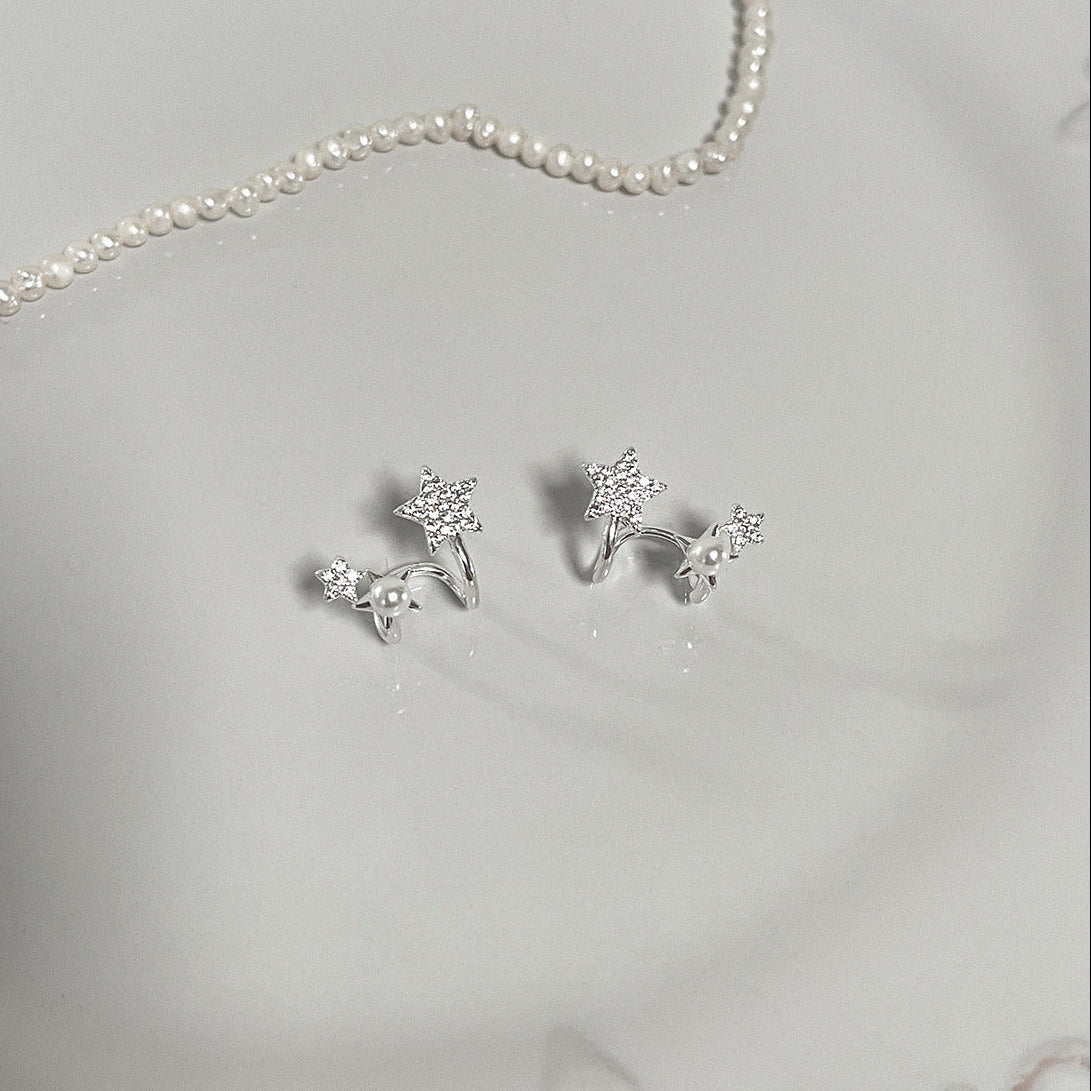 Sweet Shining Star & Pearl Stud Earrings