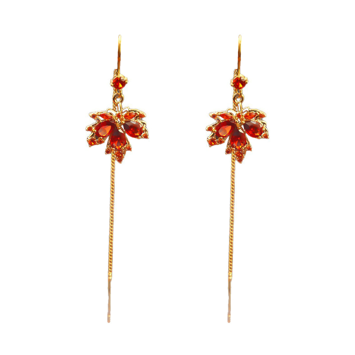 Red Zircon Maple Leaf Tassel Earrings for Kazuha