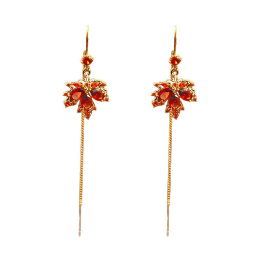 Red Zircon Maple Leaf Tassel Earrings for Kazuha