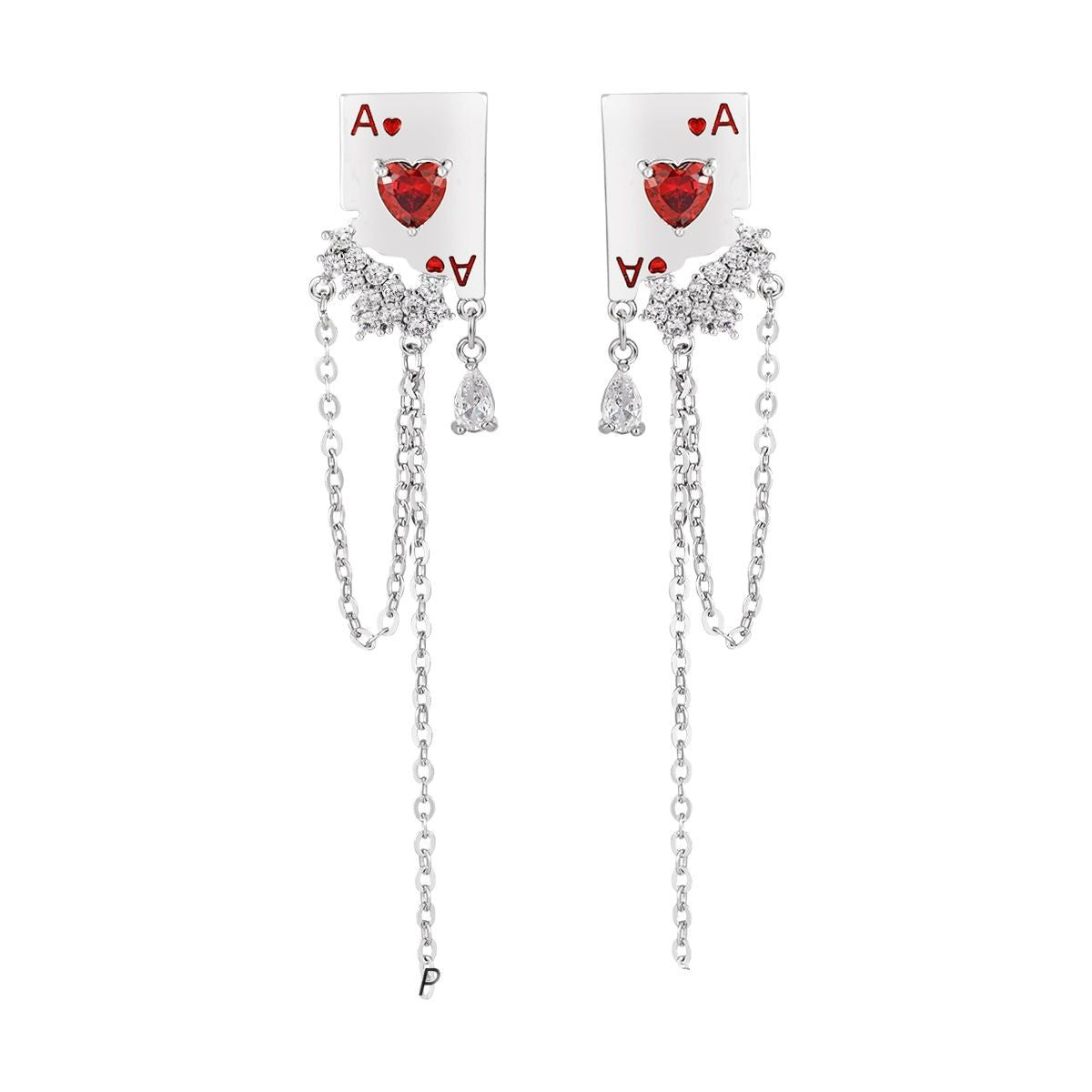 Ace of Red Hearts Tassel Stud Earrings