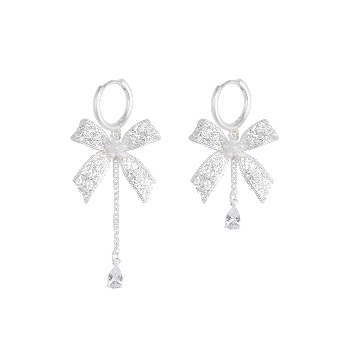 Asymmetrical Lace Bow Hoop Earrings