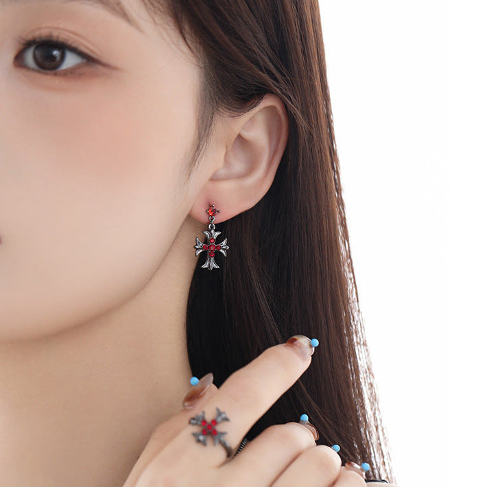 Goth Designer Dark Cross Earrings