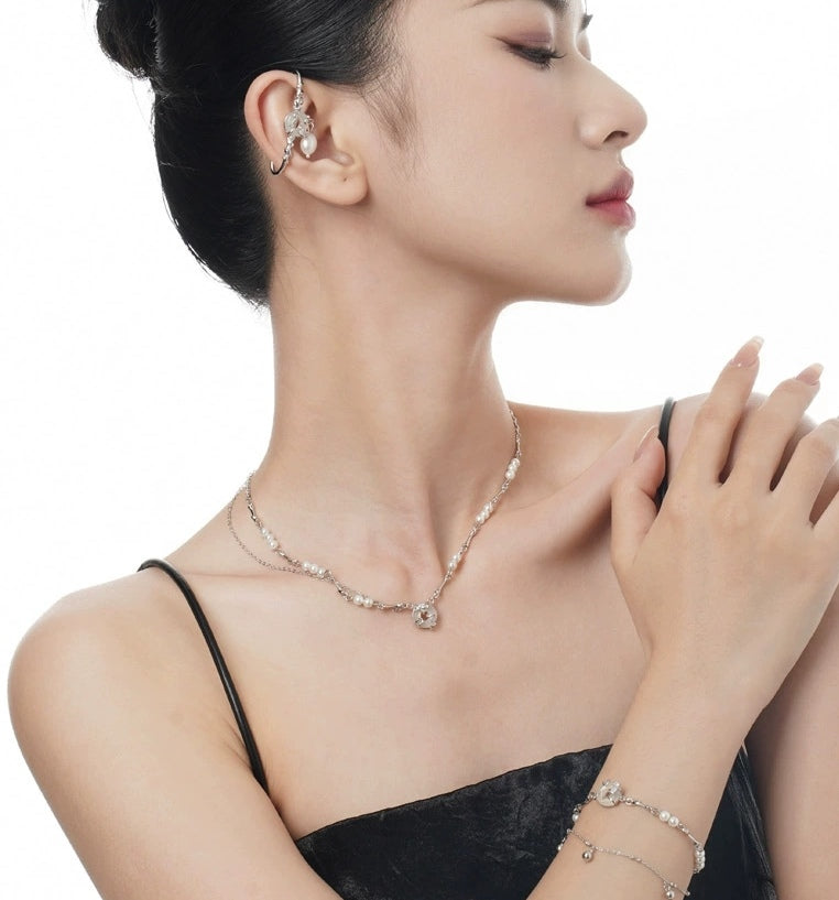 S925 Silber Frauen Elegante Weiße Runde Jade Shell Perle Halskette