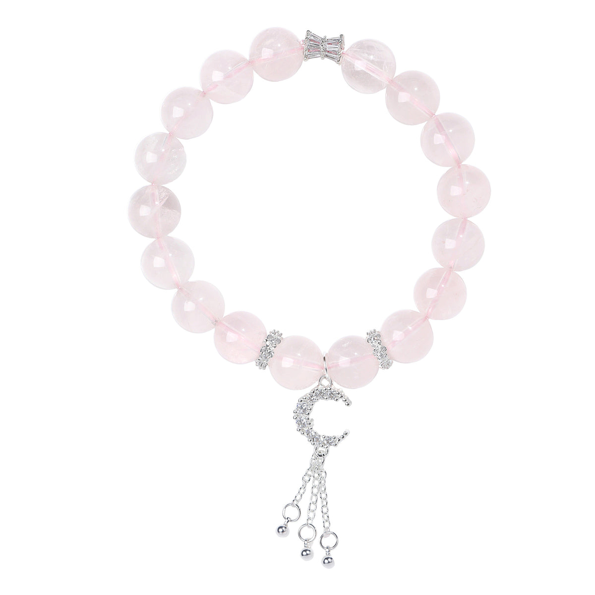 Sweet Pink Crystal Moon Fringe Beaded Bracelet