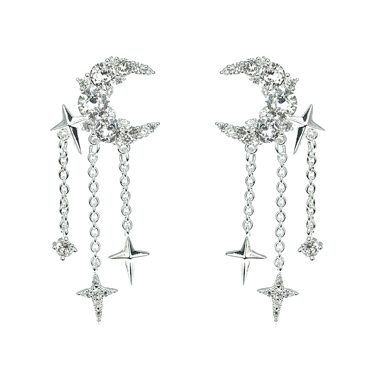 Shining Star & Moon Rhinestone Stud Earrings
