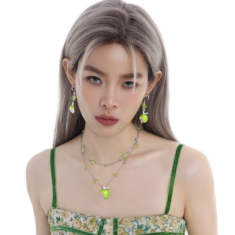 Y2K Sweet Green Apple Double Layer Necklace
