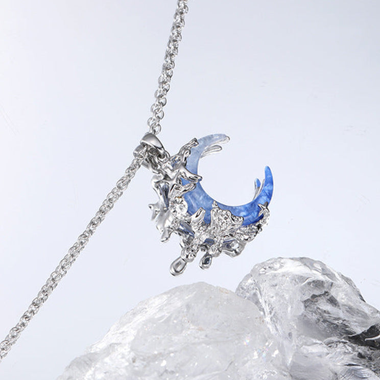 Y2K Style Liquid Starlight Blue Moon Necklace