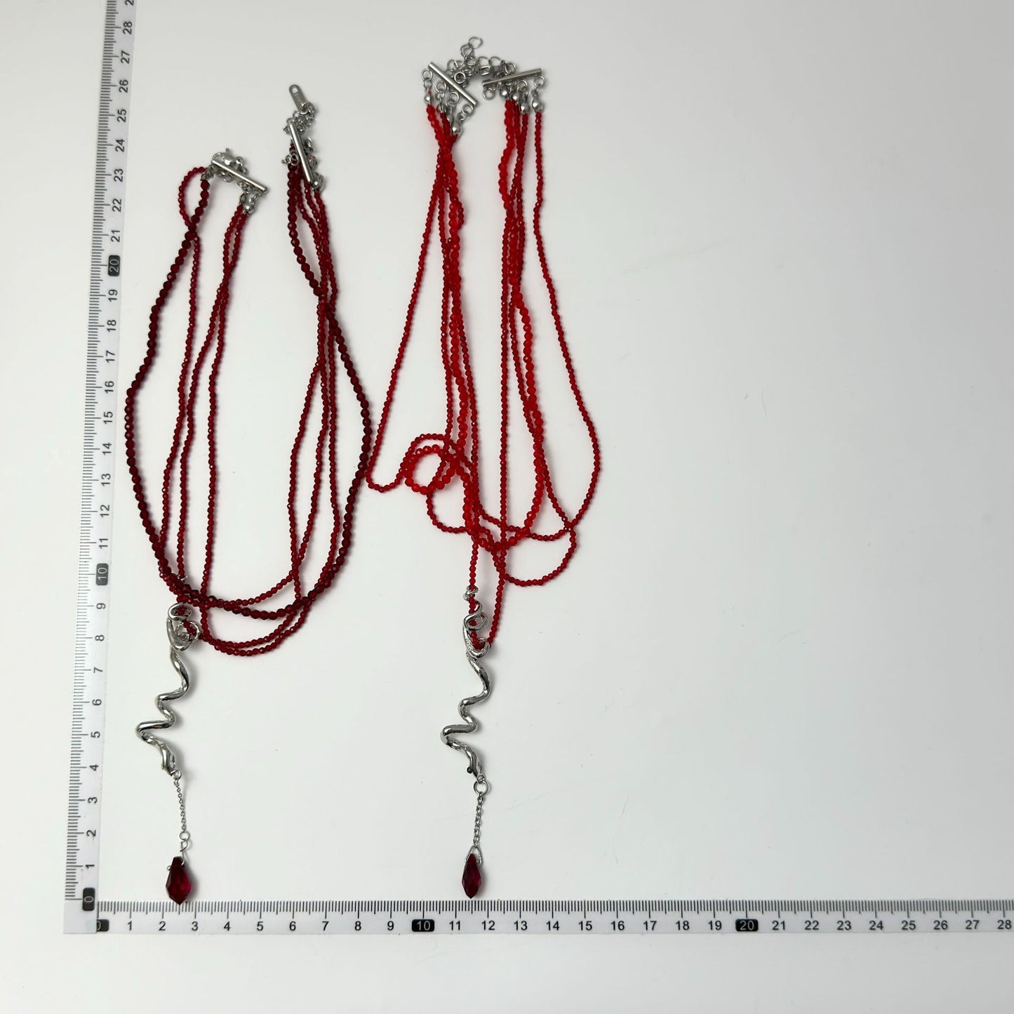 Red Crystal Beads Layered Snake Necklaces