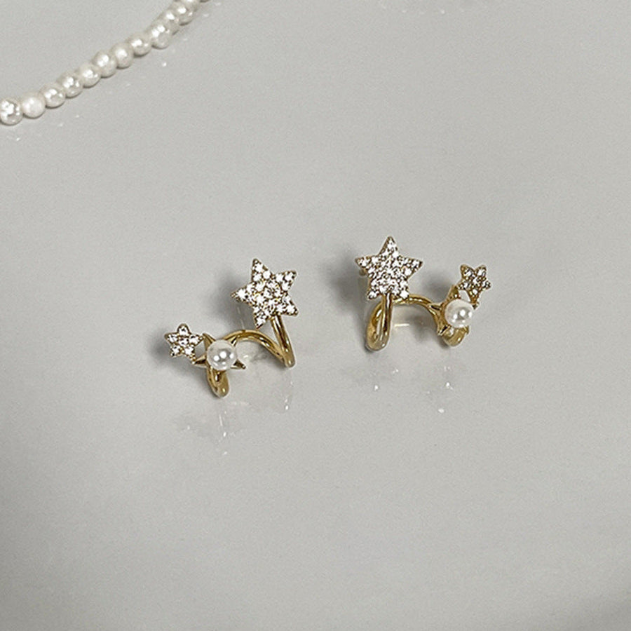 Sweet Shining Star & Pearl Stud Earrings