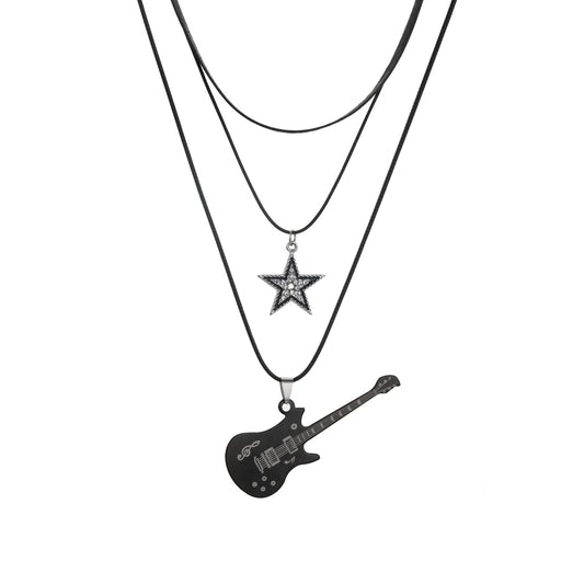 Y2K Punk Star Guitar Stainless Steel Necklace