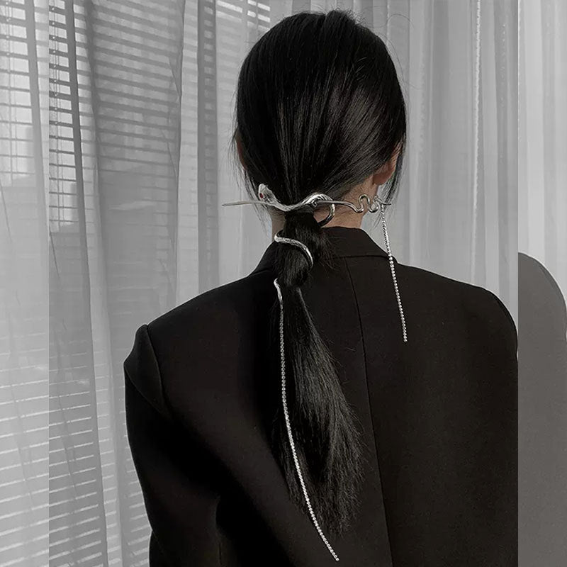 Schicke silberne Schlangen-Haarnadel für langes Haar, Unisex