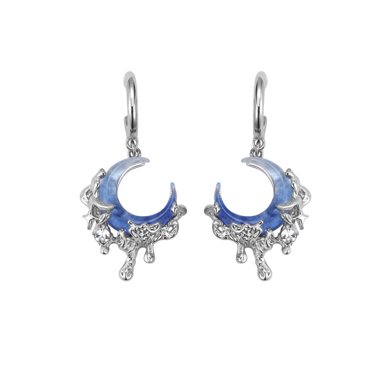 Y2K Blue Moon Rhinestone Dangle Earrings For Columbina