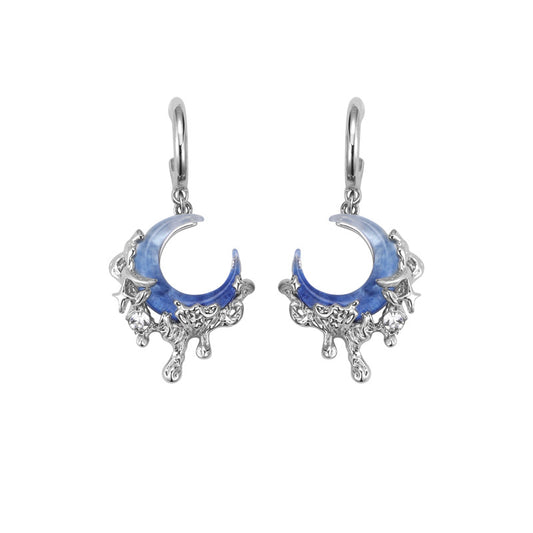 Y2K Blue Moon Rhinestone Dangle Earrings For Columbina