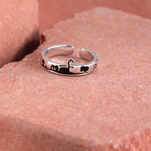 Cute Doodle Black Cat Couple Rings