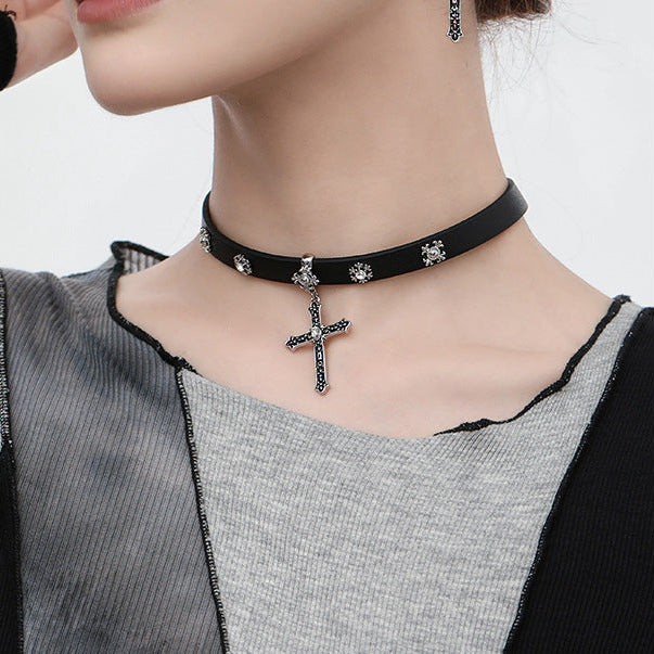 Y2K Gothic Punk Cross Rhinestone Asymmetrical Earrings