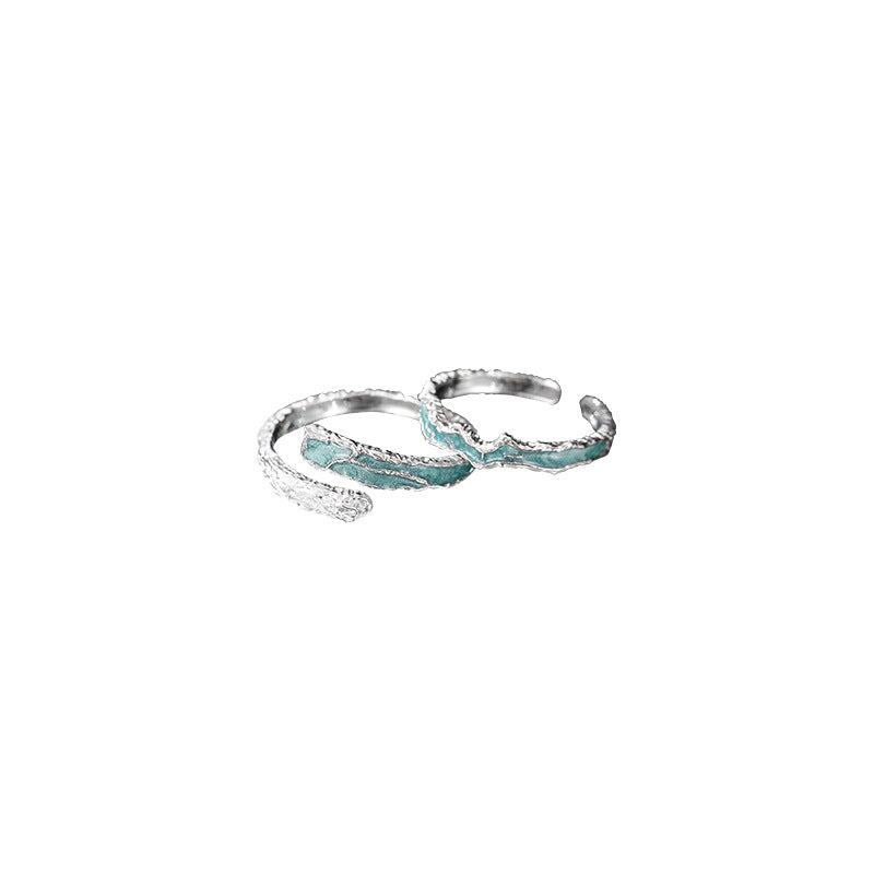 S925 Silber Designer Blau Emaille Paar Verstellbare Ringe