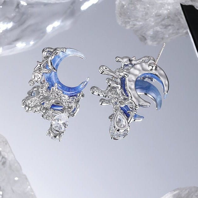 Y2K Blue Moon Rhinestone Stud Earrings