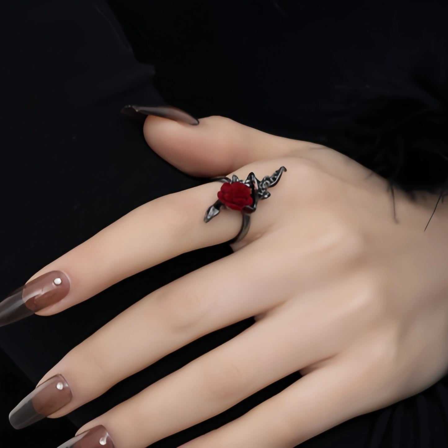 Y2K Snake & Rose Ring