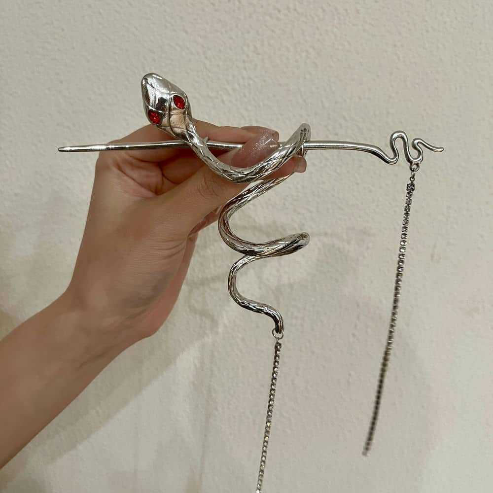 Schicke silberne Schlangen-Haarnadel für langes Haar, Unisex