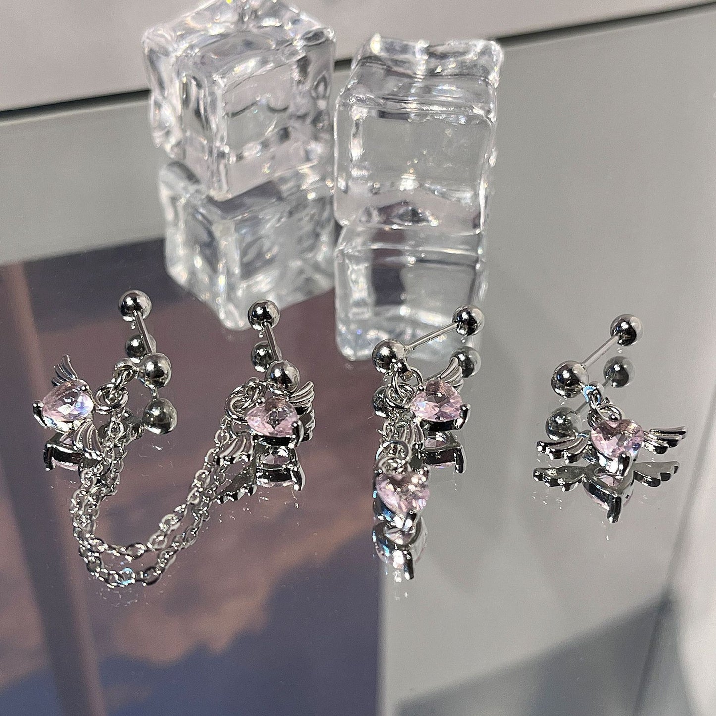 Süße rosa Mädchen Herz glänzende Zirkon Ohrstecker