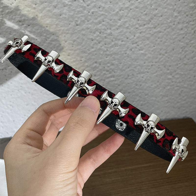 Punk Gothic Weinrot Leopardenmuster Herz/Kreuz Choker Halskette