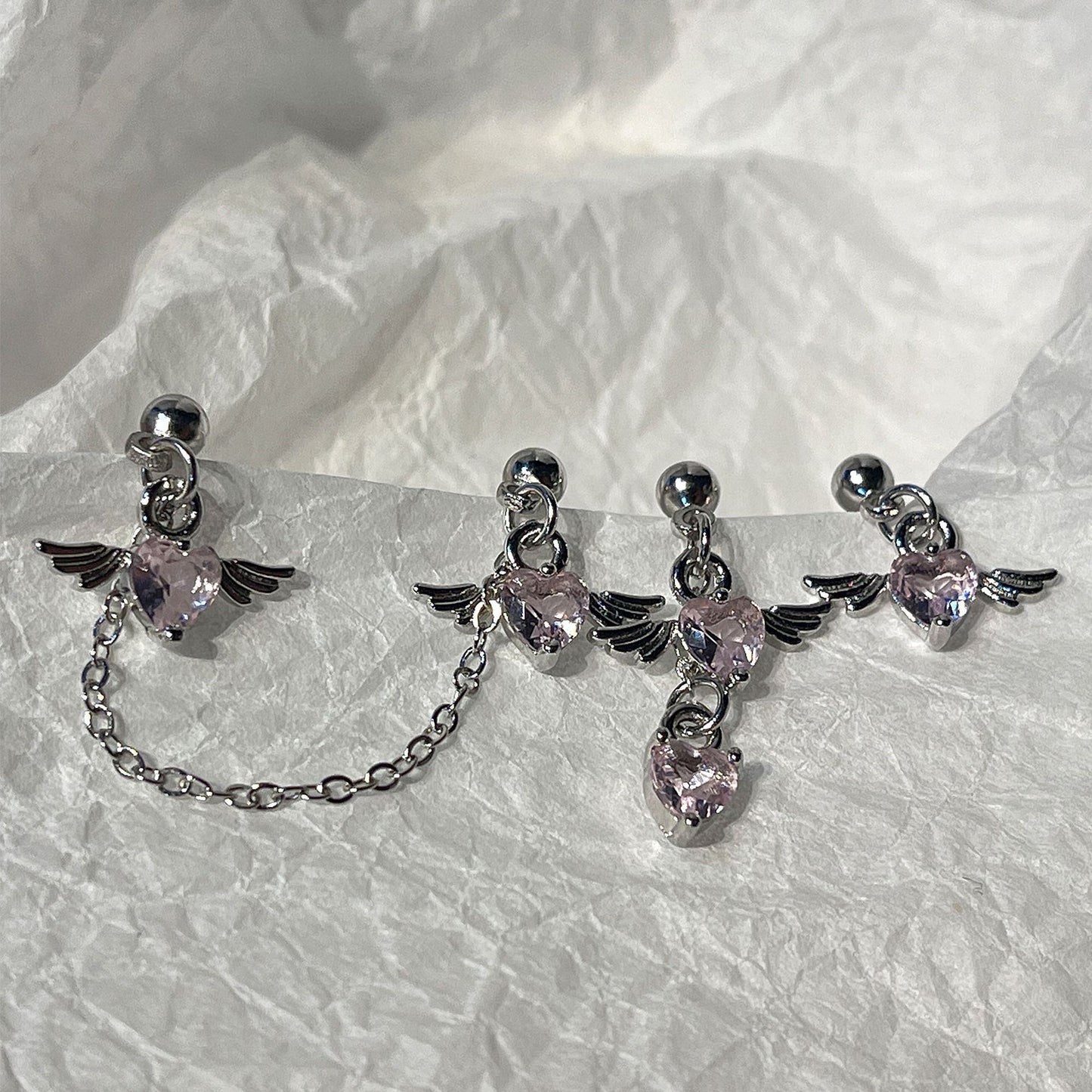 Süße rosa Mädchen Herz glänzende Zirkon Ohrstecker