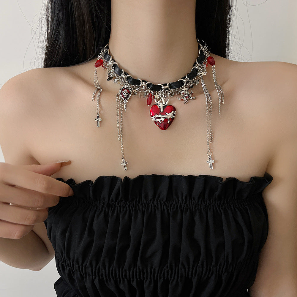 Y2K Spicy Girl Chic Rote Herz Quaste Choker Halskette