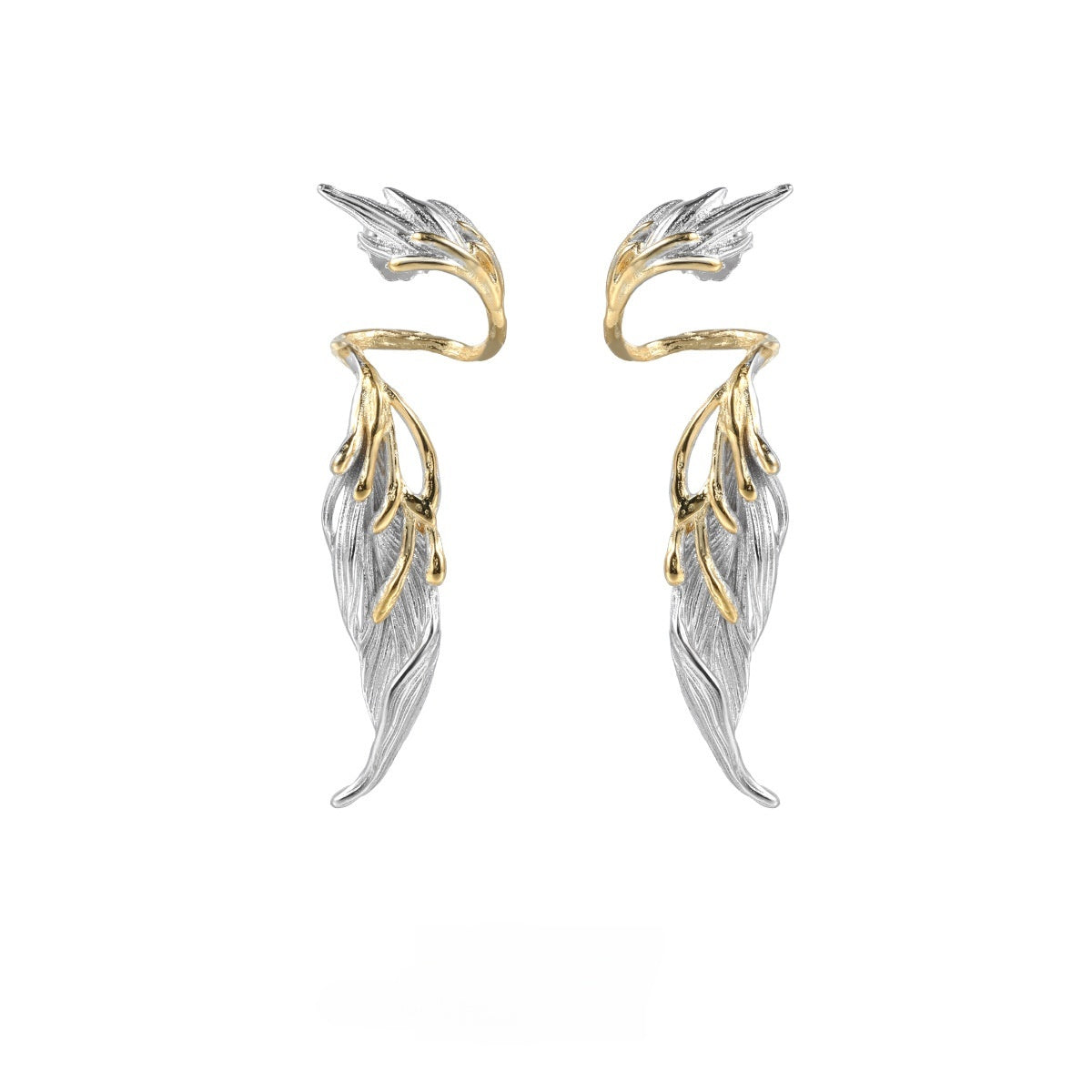 S925 Silber Schwarz Engel Flügel Feder Designer Ohrstecker