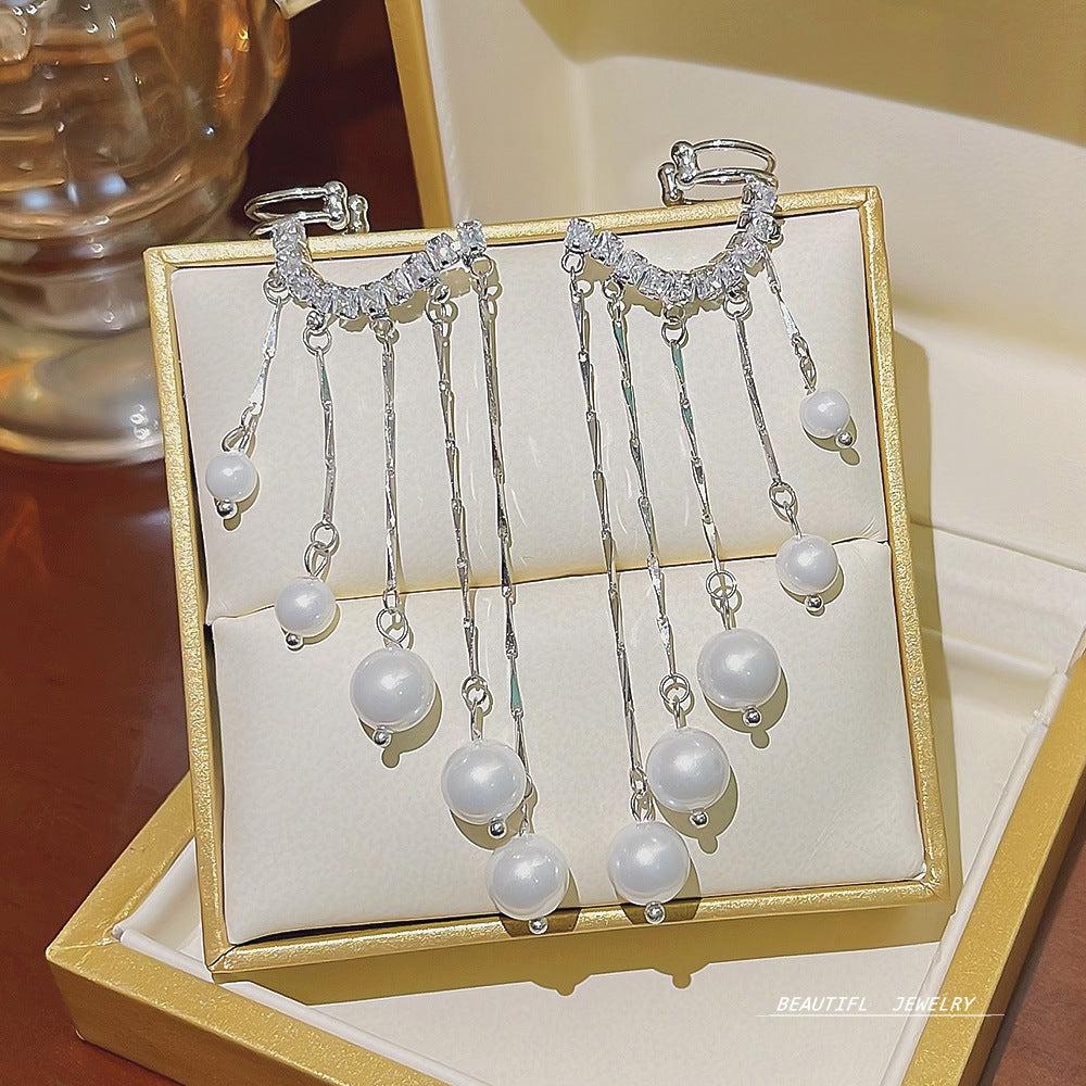 Ausgefallene Damen Strass Perlen Quaste Ohrringe