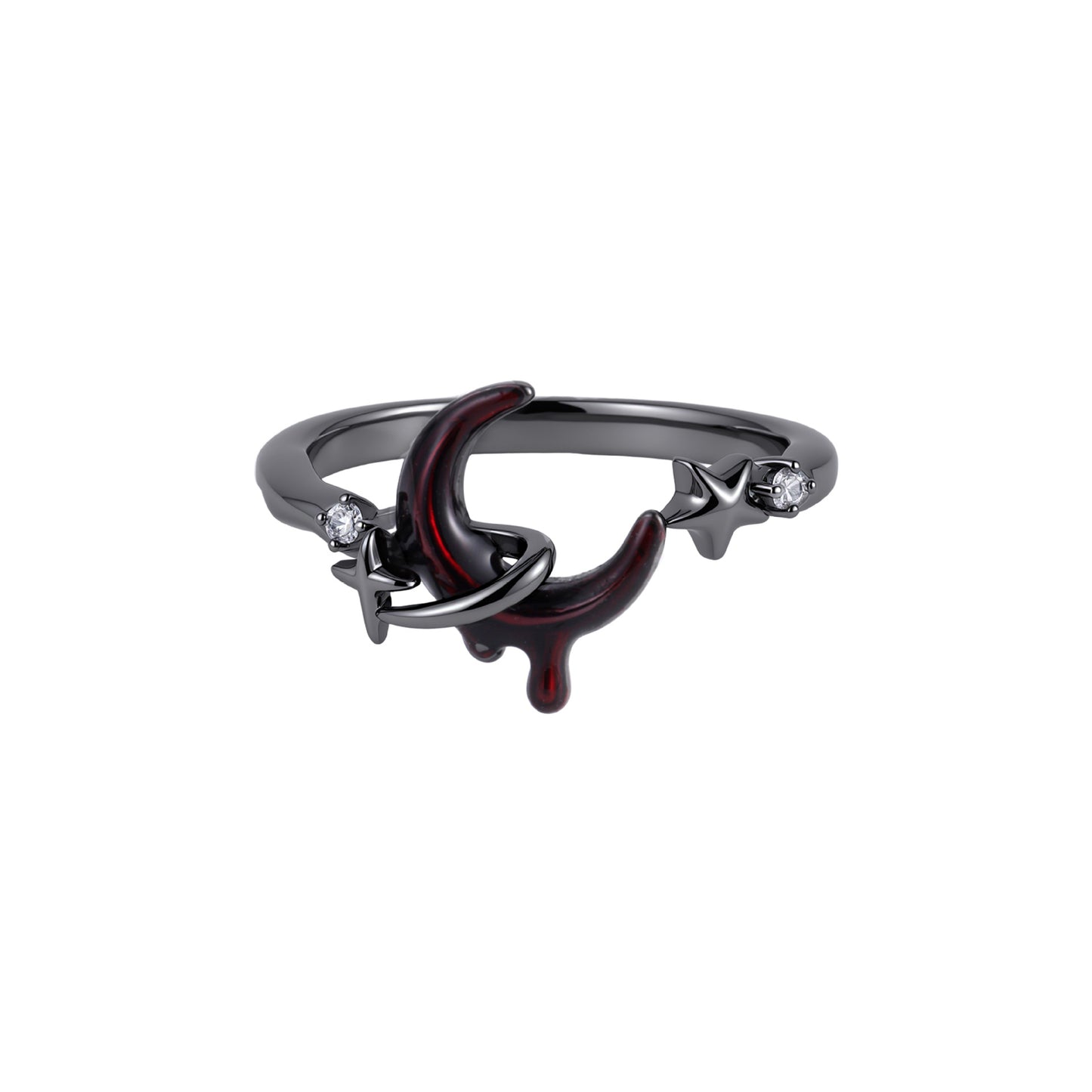 Goth Bloody Star Red Moon Open Ring For Arlecchino