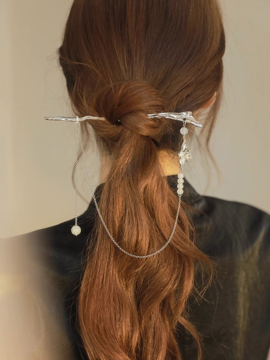 Haarnadel mit silberner Schmetterlingsquaste für Damen im chinesischen Stil