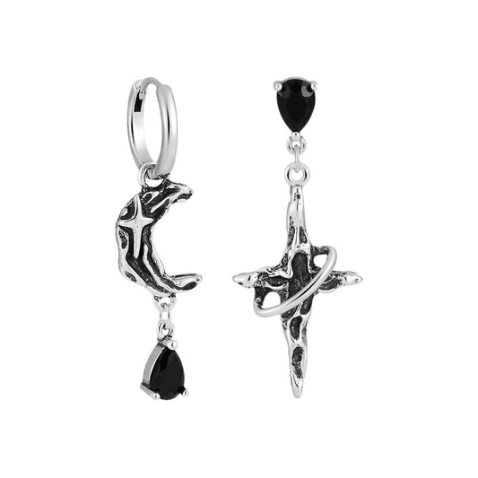 Unisex Vintage Sun & Moon Asymmetrical Earrings