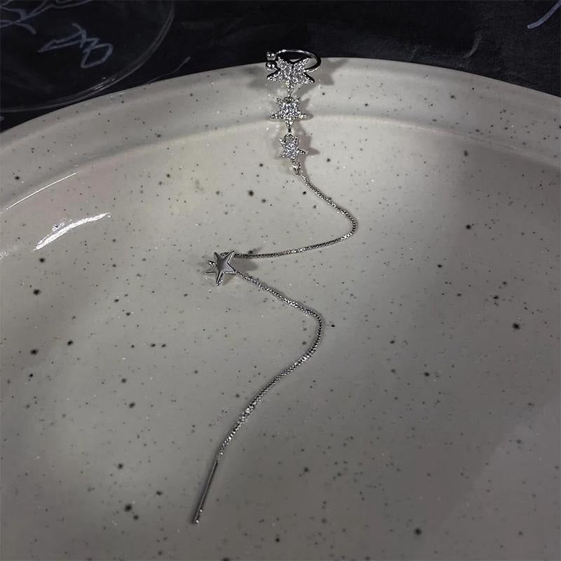 Ohrstecker mit Stern-Quaste für Damen, glänzend, Silber