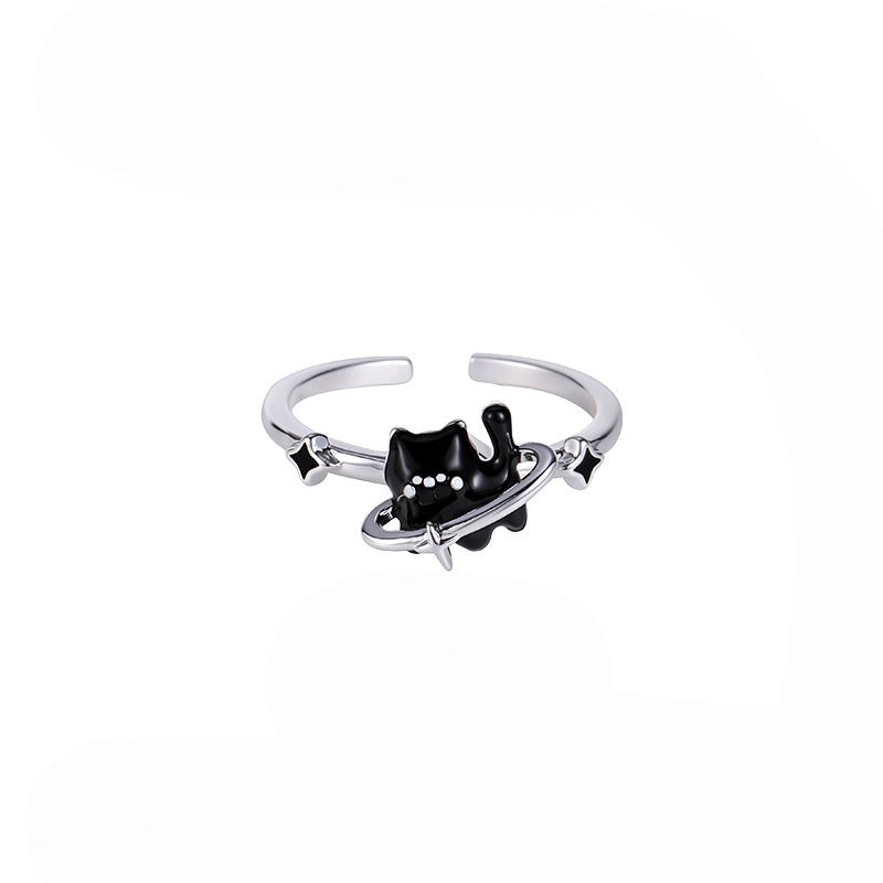 Cute Doodle Black Cat Couple Rings