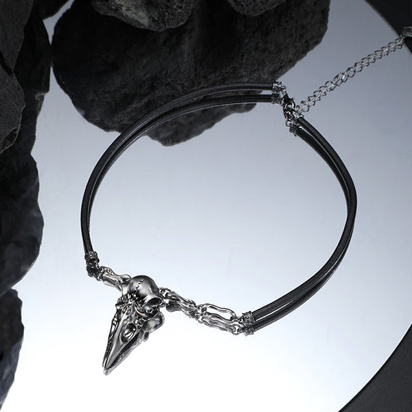Goth Dark Raven Skull Choker Necklace