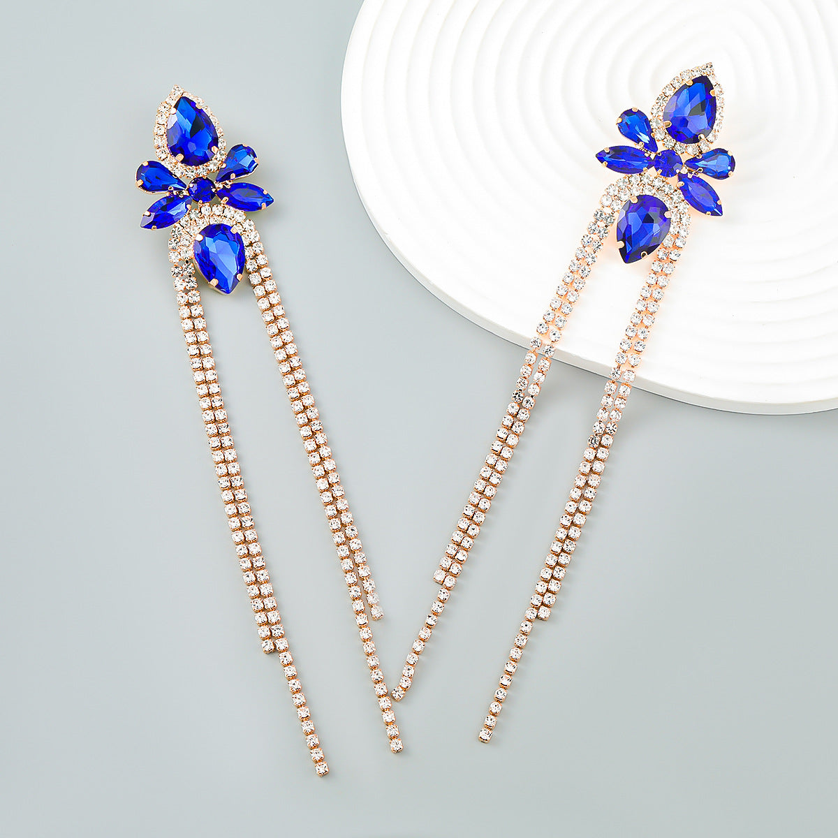 Strass Blumen Geometrische Quaste Ohrringe frauen Übertrieben Elegante Baumeln Ohrringe Bankett Schmuck Zubehör
