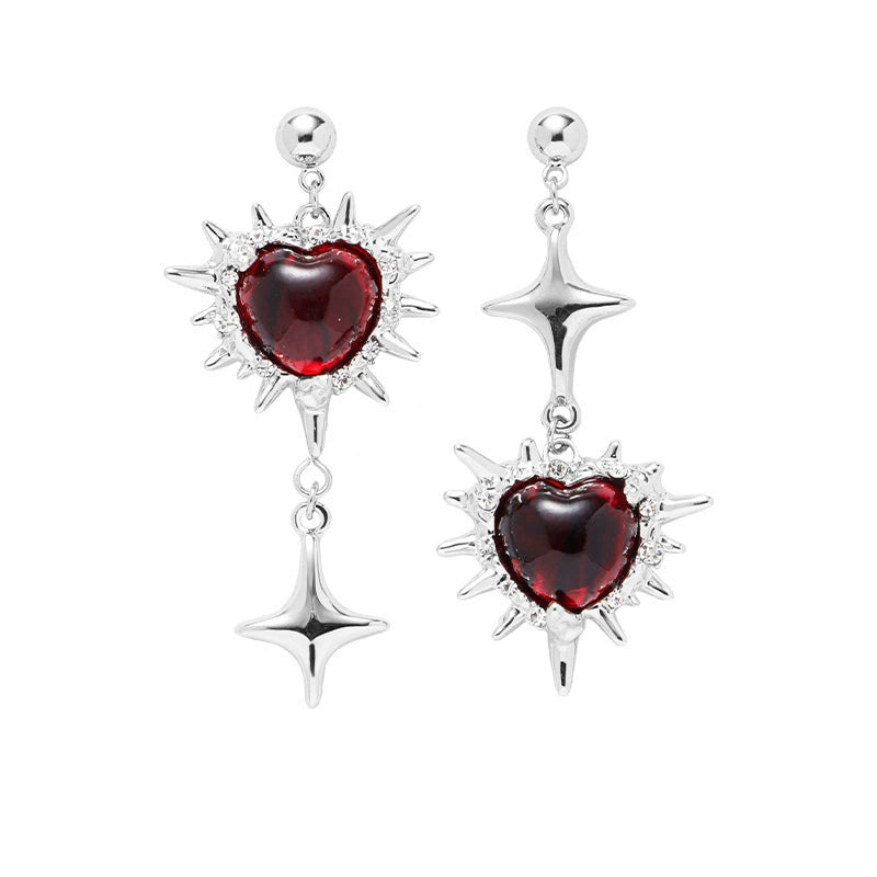 Gothic Red Heart Asymmetrical Earrings