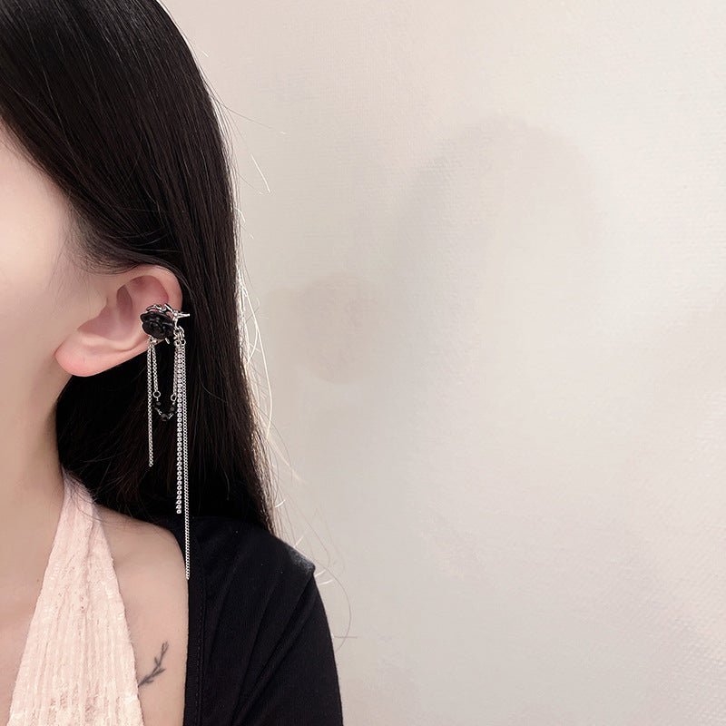 Y2K Süße Damen Schwarze Rose Quaste Kronleuchter Manschettenohrring