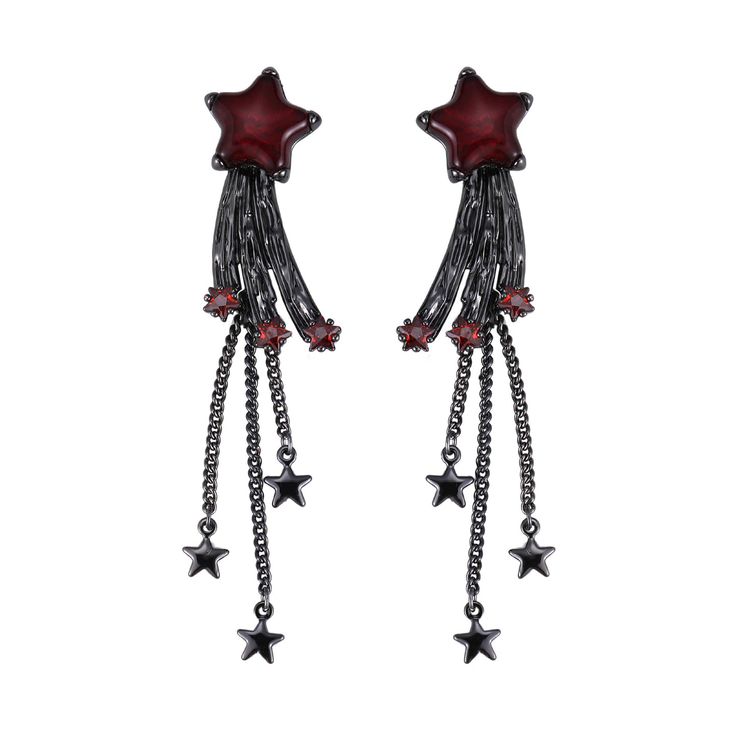 Goth Scarlet Black Meteor Tassel Earrings