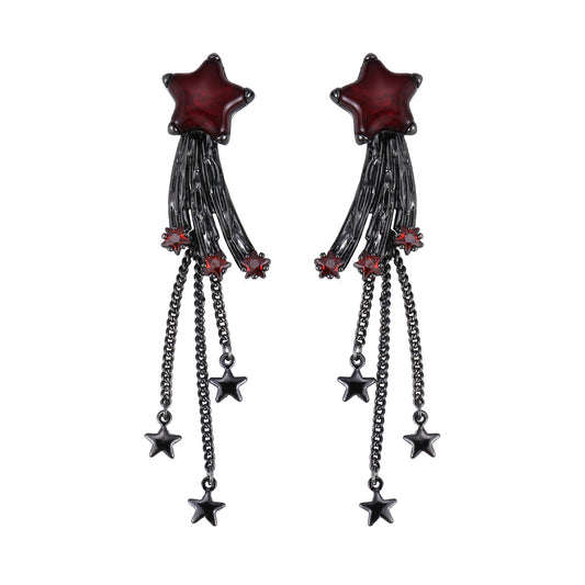 Goth Scarlet Black Meteor Tassel Earrings